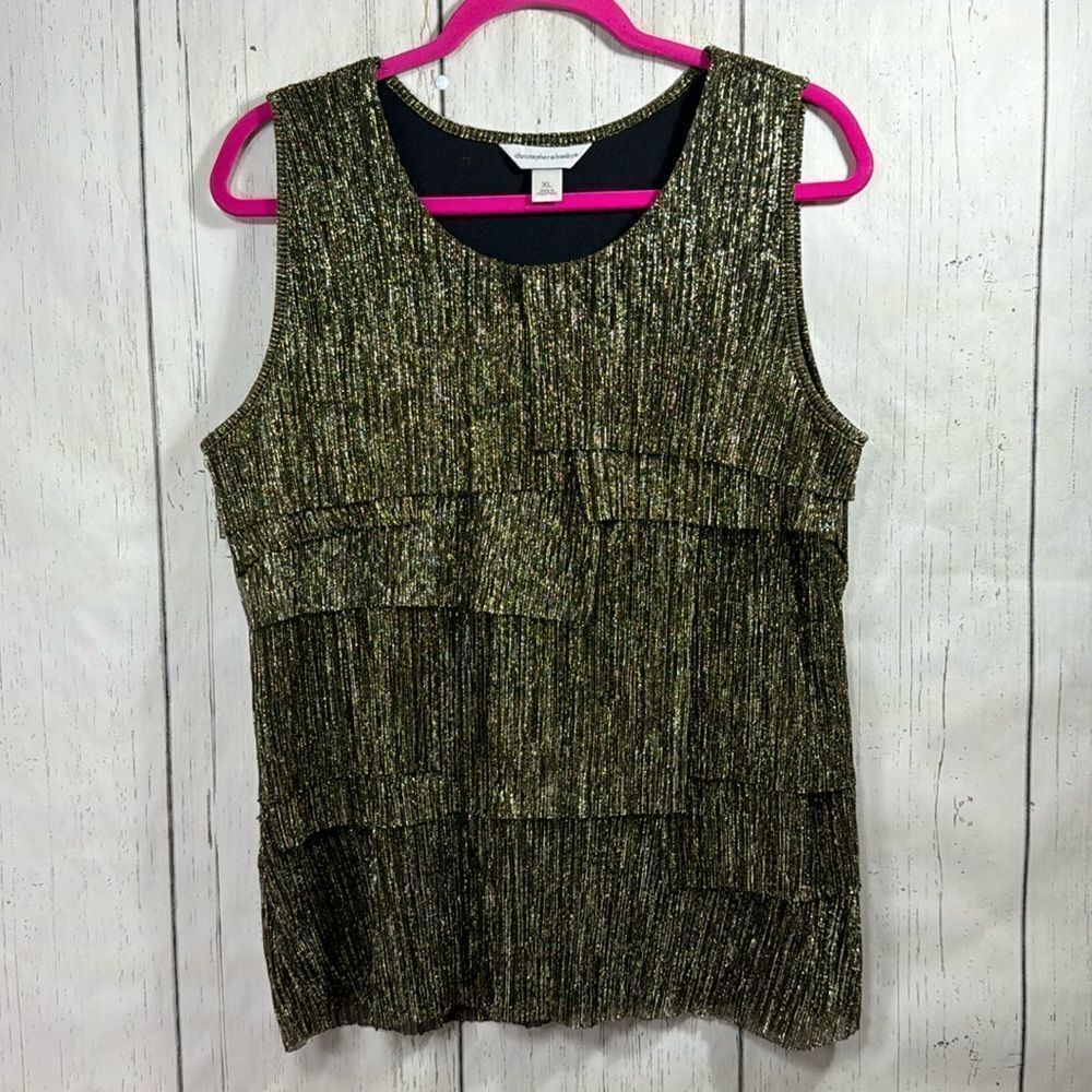 Christopher & Banks Metallic Tiered Sleeveless Shiny Womens Night Out Party Top